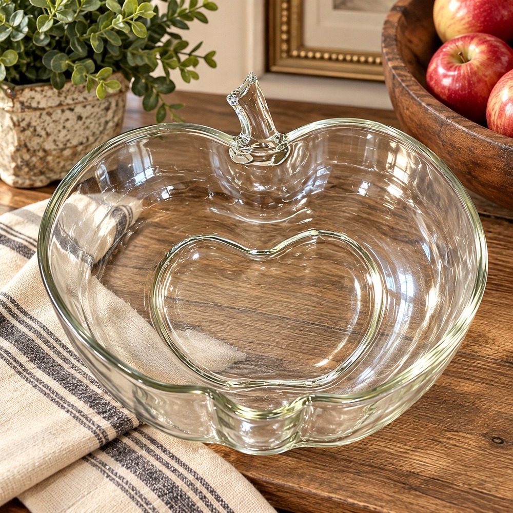 Large Clear Glass Orchard Apple Shaped Salad Serving Bowl Dish Centerpiece 10"